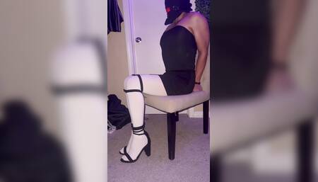 Crossdresser Is Tied Up & Dildo Fucked In Moms High Heels & White Pantyhose