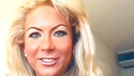 Blonde German MILF masturbates with a banana