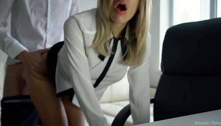 Boss Ravishes Secretary Hard in Office, Ejaculating in Her Mouth