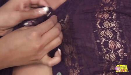 A Horny Brunette Lesbian Seduces Her Studying Buddy with Big Tits and Bigger Nipples