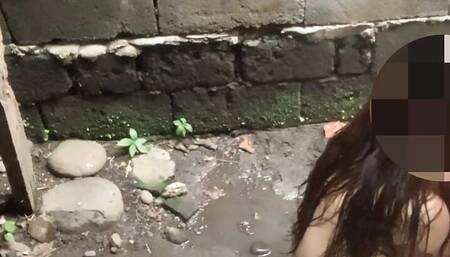 taking a bath outside with my neighbor