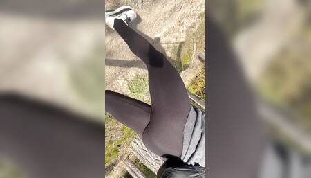 Walking around in see-through leggings in a park part 2