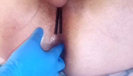 Preparing for fisting. Lesson two. A large toy enters the anus much easier than before