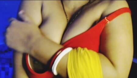 In a private show, juisy sister in low took off her bra and panty, pressed her boobs and showed her pussy.