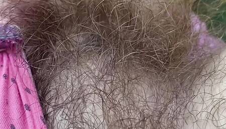 Super Hairy Pussy in Panties Closeup Outdoor
