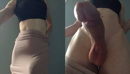 Huge skirt Dick Cumshot