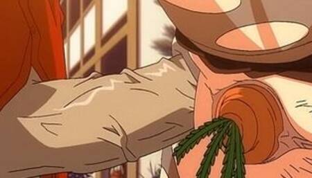 ANAL creampie with carrot in the pussy