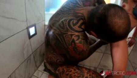 Piercing play with Marie Bossette while in the shower