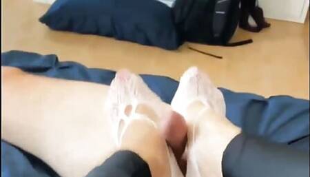 Sexy legs wife footjob at home