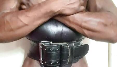 Black Muscle Leatherette Singlet Nipple Play Wank & Cum