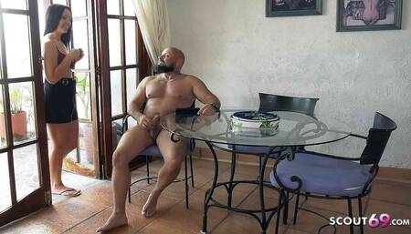 Old German Guy caught at masturbation and get help with Fuck by Teen Alicia