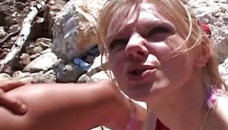 Cock-loving French chick rides dick on the beach