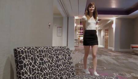 Pretty redhead girl blows a guy and gets fucked from behind