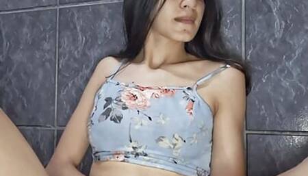 Brazilian Alice Lima records herself in the bathroom at home while masturbating