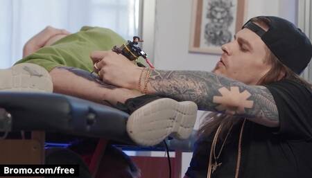 Theo Brady Holds His BF's Hand At His Tattoo Appointment But Secretly Rubs His Foot Against Inker's Dick - BROMO