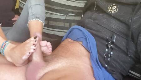 Horny Wife FOOTJOB on Webcam with the Neighbor ( by LITTLE BLONDE )