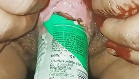 Sister-in-law inserted the whole bottle in the pussy