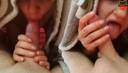 Brother caught slutty stepsister sucking his morning wood but kept silence to cum in mouth