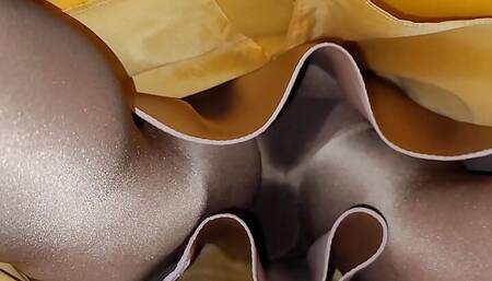 Looking up my Yellow skirt with a satin half slip