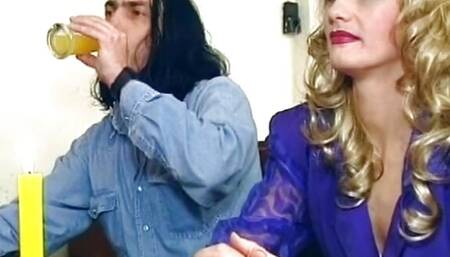 Classic German blonde creampied on the tavern table