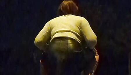 Midnight Walk - Crossdresser walks in pink overknee boots