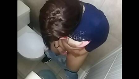 I catch my neighbor from the building masturbating in the public bathroom, how rich she moans