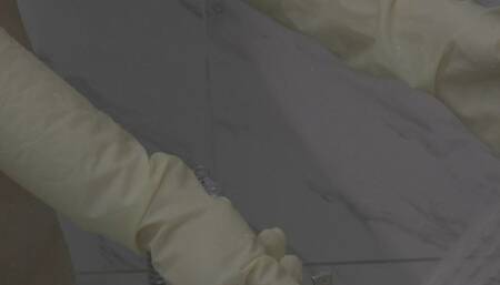 Stepsis Helps Stepbrother Shower in Long Latex Gloves