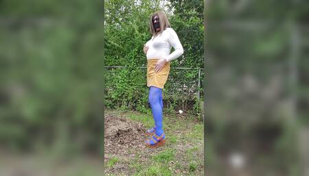 Gay Sexy Cd outdoors teasing and caressing myself in nylon tights, leotard, miniskirt.