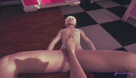 Yaoi Femboy - Erito jerks off with his feet sitting on his gaming chair