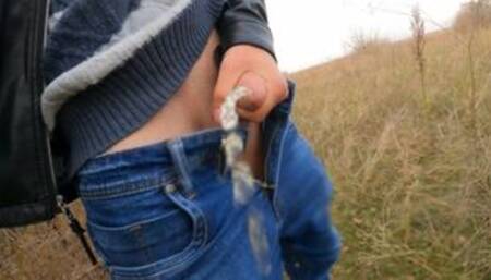 Handsome Boy Holding Pee and Jerking It Off