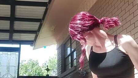 Pissing in my shorts making a mess on the patio