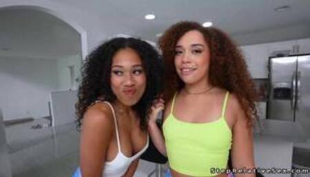 Stepbro fucks ebony stepsis and her bff POV