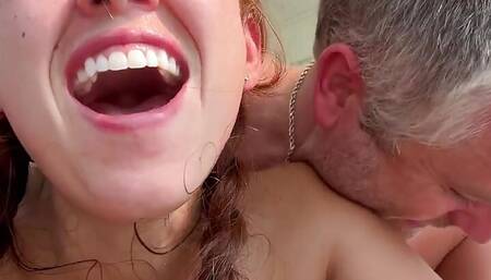 Almost Caught! Covered in Sweat and Cum