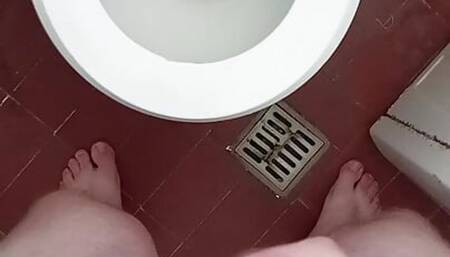 Straight Man Pissing at Home While Dick is Hard