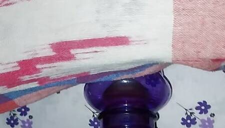 Indian boy masterbate with bottle and cum inside when on one has at home