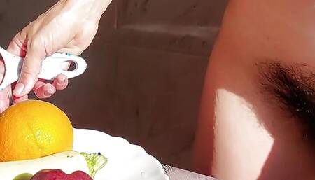 Latina with big ass and big tits. New wife in the kitchen hairy pussy, hairy ass, big tits, big nipples.