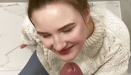 18yo slut showed me where the toilet was, sucked my dick and swallowed my cum