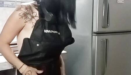 Hot spouse waiting for her spouse cooking naked but her stepson arrived first, amazing!