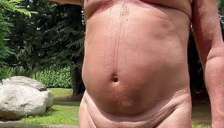 Drinking piss outdoors