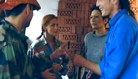 Mature German whore facialized in the barn