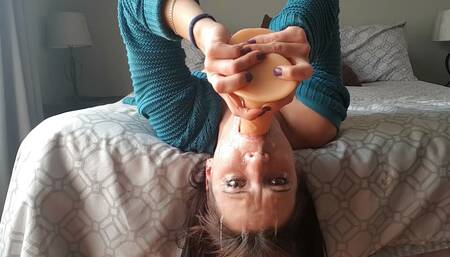 SOLO MILF DILDO DEEP TROATING her throat sloppy messy blowjob