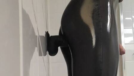 Latex Femboy Huge Black Dildo Fucking