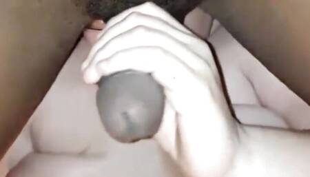 Licking sucking his big black ball amazing moaning blowjob