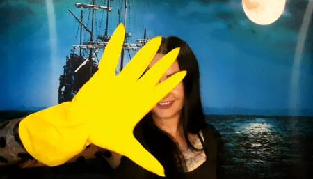 Yellow rubber gloves for fisting. Do you want to feel them in yourself? Dominatrix Nika and glove fetish.