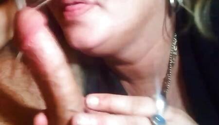 Cuckold husband while sucking neighbors cock dirty talk