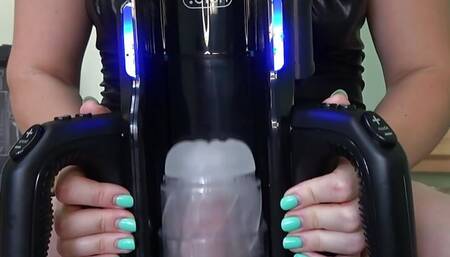 Mistress Anna unpacked and reviewed the XSpaceCup masturbator and then milked the slave