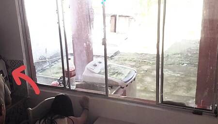 Cuckold with hearing problems washes the dishes while his wife has sex with a black guy in secret