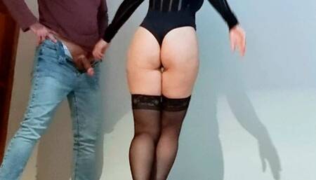 She sucks her neighbor's cock before going out for dinner with her husband.