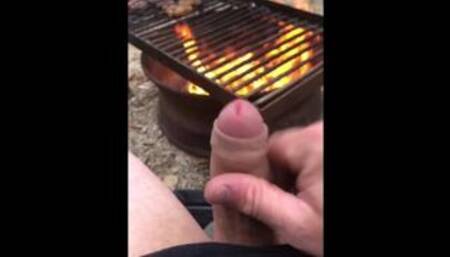 Cooking Food & Jerking By The Campfire, Cumming All Over My Meat, Then Pissed On The Fire To Put Out