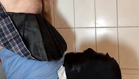 Crossdresser drinking his own piss